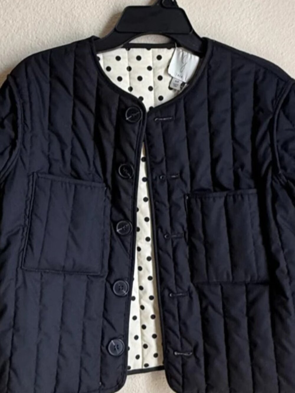 Joie Women's Reversible Quilted Jacket Cream Polka Dot Black Cotton Size S NWT - Picture 7 of 16